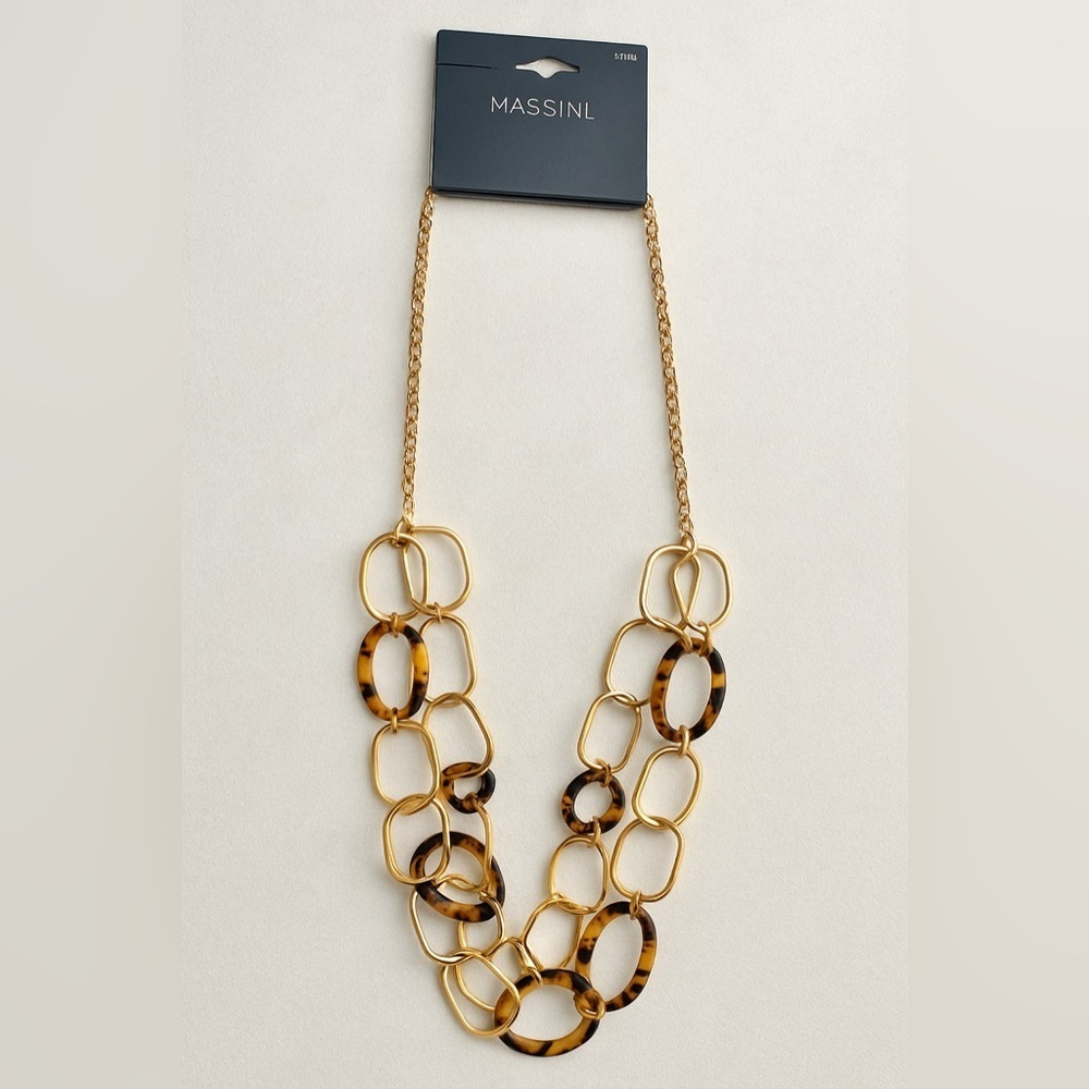 Massini Gold Tone Tortoise Link Statement Necklace 18” NWT